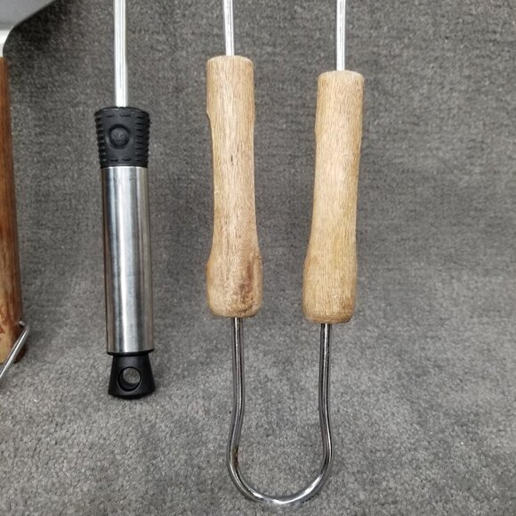 BBQ Grilling Tool Set of LOT 4 Metal Spatula Wood Handle Tongs 2 Tine Long Forks - Picture 7 of 16